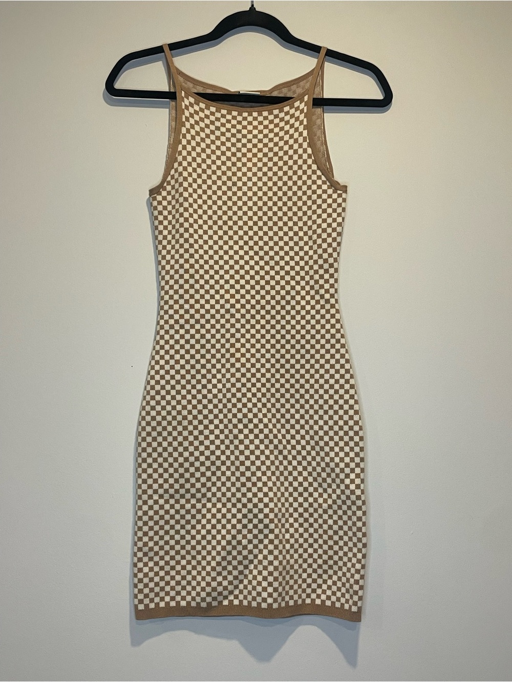 NWT Abercrombie & Fitch Beige and Cream Checkered Mini Dress